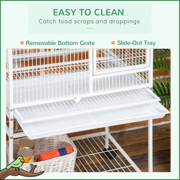 English Elm Pawhut Rolling Steel Bird Habitat with Open Top Perch Hooks Tray Bowls Parakeet W2225P166418