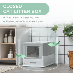 English Elm PawHut Enclosed Cat Litter Box with Scoop, Odor-Blocking Hooded Pet Toilet, Top Entry & Slide Tray Gray W2225P166349