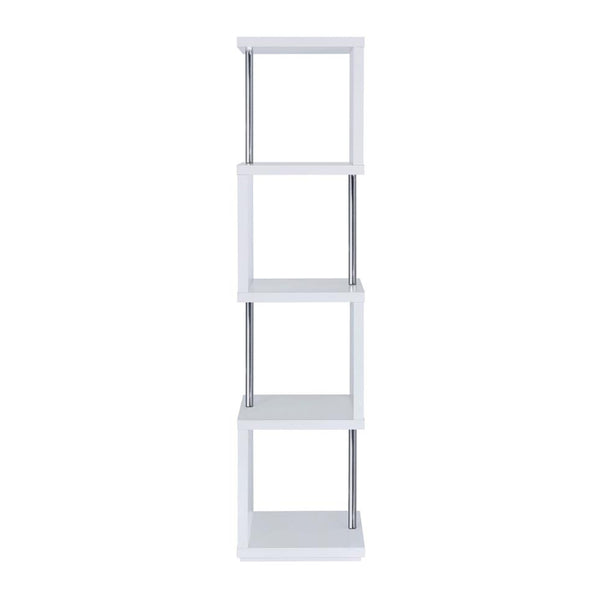 English Elm Rectangular White 4-Shelf Bookcase with Chrome Steel Supports — Modern Compact Tiered Storage for Office Decor B016P164200
