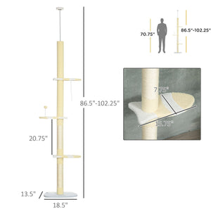 English Elm Pawhut Floor to Ceiling Adjustable Cat Tower with Sisal Posts and Plush Perches W2225P166364