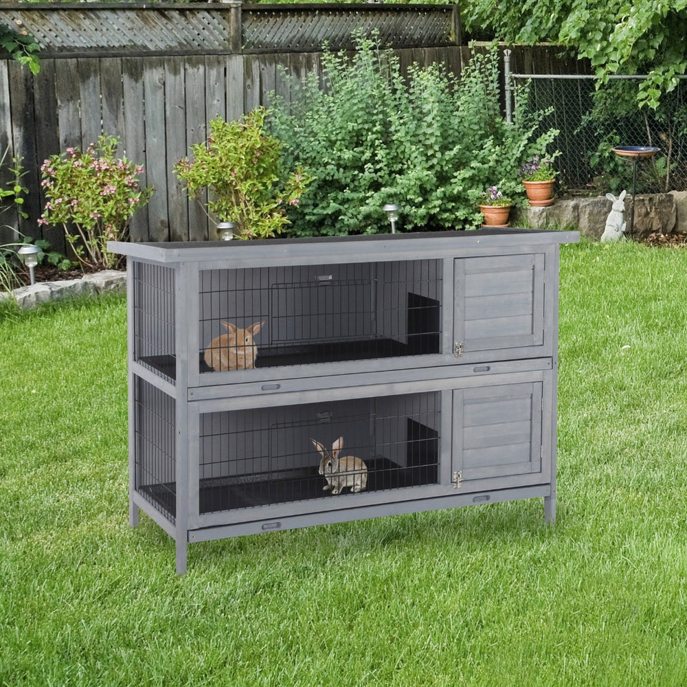 English Elm Pawhut Two Story Wooden Rabbit Hutch Waterproof Roof Lockable Doors Small Pet Habitat W2225P166395