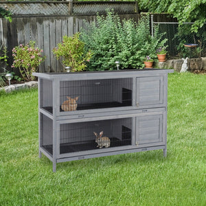 English Elm Pawhut Two Story Wooden Rabbit Hutch Waterproof Roof Lockable Doors Small Pet Habitat W2225P166395