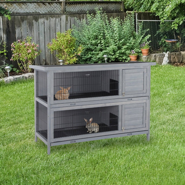 English Elm Pawhut Two Story Wooden Rabbit Hutch Waterproof Roof Lockable Doors Small Pet Habitat W2225P166395