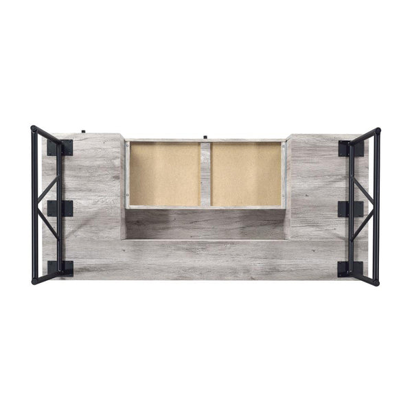 English Elm 4-Drawer Industrial Writing Desk in Grey Driftwood with Black Metal Base, 4 Drawers & Open Shelf B016P164667