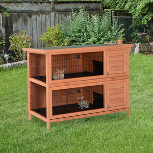 English Elm Pawhut Two Story Wooden Rabbit Hutch Waterproof Roof Lockable Doors Small Pet Habitat W2225P166441