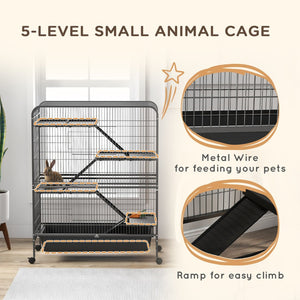 English Elm Pawhut 5-level Metal Small Animal Cage with Wheels Ramps and Removable Tray W2225P166414