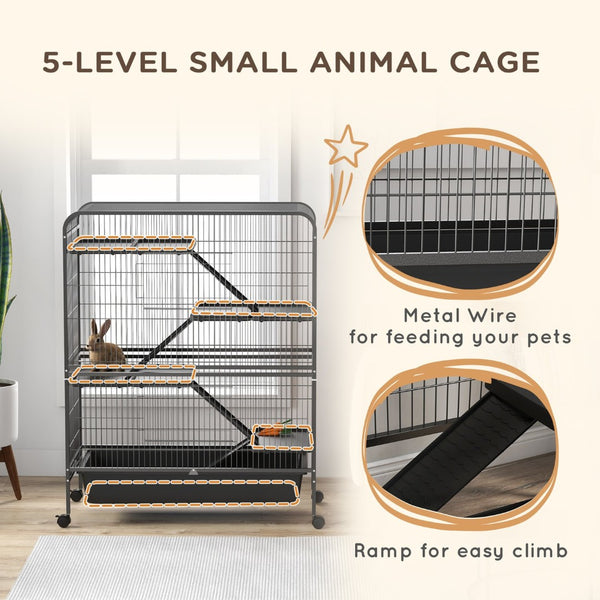 English Elm Pawhut 5-level Metal Small Animal Cage with Wheels Ramps and Removable Tray W2225P166414