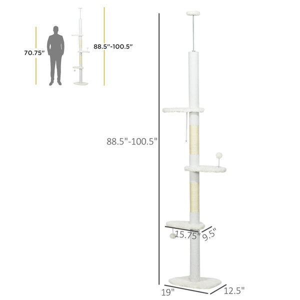 English Elm Pawhut Floor to Ceiling Cat Tower with Cloud Platforms Fleece Perches Scratching Posts W2225P166366