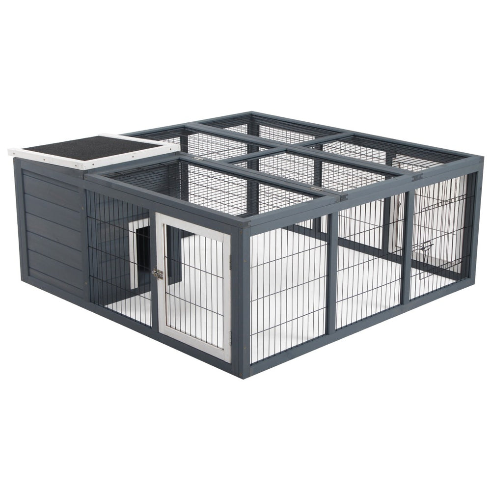 English Elm Pawhut Fir Wood Rabbit Hutch Outdoor Indoor Small Animal Cage with Ventilated Run W2225P166443