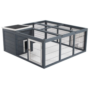 English Elm Pawhut Fir Wood Rabbit Hutch Outdoor Indoor Small Animal Cage with Ventilated Run W2225P166443