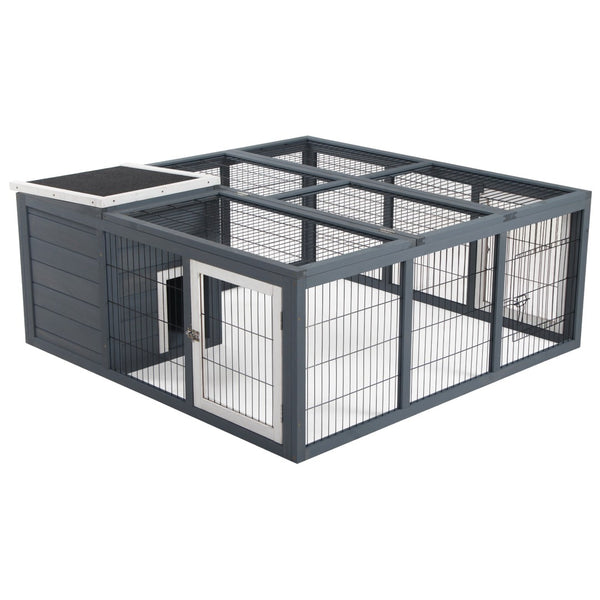 English Elm Pawhut Fir Wood Rabbit Hutch Outdoor Indoor Small Animal Cage with Ventilated Run W2225P166443