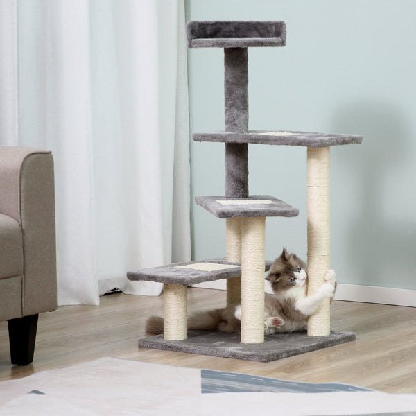 English Elm Pawhut Floor to Ceiling Adjustable Cat Tower with Sisal Posts and Plush Perches W2225P166357
