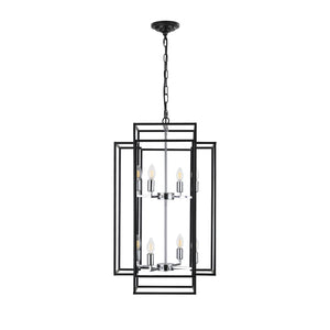 English Elm (Same As W1340142525/L1018-C) 18" Geometric 8-Light Black & Chrome Pendant Chandelier For Modern Spaces W1340P206663