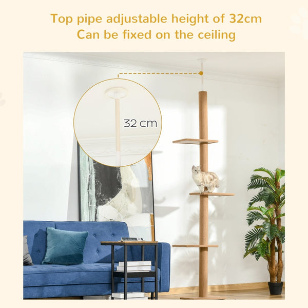 English Elm Pawhut Floor to Ceiling Cat Tower Sisal Scratching Posts Four Climbing Platforms W2225P166361