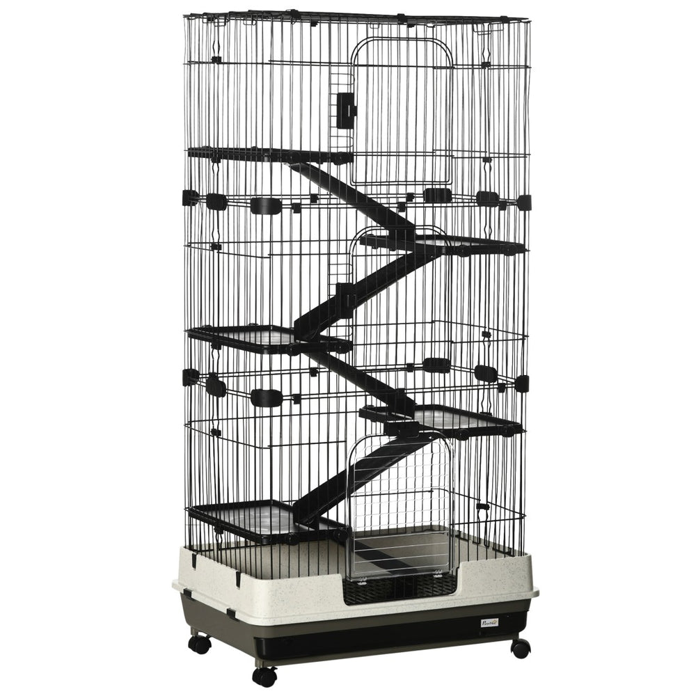 English Elm Pawhut Two Level Indoor Small Animal Hutch with Wheels Ramp and Slide Out Tray W2225P166404