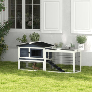 English Elm Pawhut Two Level Fir Wood Outdoor Rabbit Hutch with Weatherproof Shingled Roof and Ramp W2225P166388