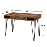 English Elm 1-Drawer Writing Desk In Antique Nutmeg and Dark Bronze