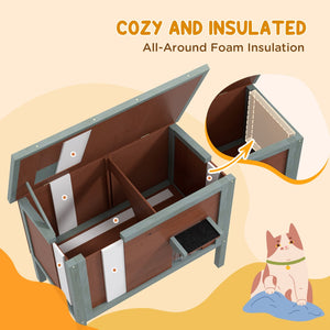 English Elm Pawhut Solid Wood Insulated Outdoor Cat Shelter with Weatherproof Pitched Roof W2225P166372