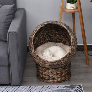 English Elm Pawhut Handwoven Elevated Cat Bed With Plush Cushion – Stylish Egg Chair For Indoor Cats, Grey W2225P166381-GIGA
