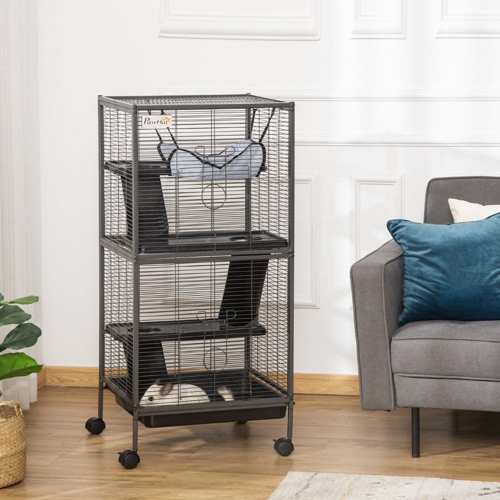 English Elm Pawhut Steel Flight Aviary on Wheels with Dual Sections and Slide Out Trays W2225P166408