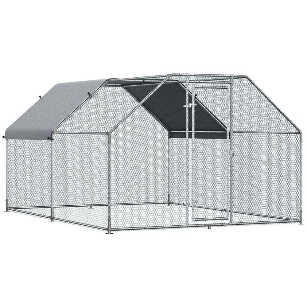 English Elm Pawhut Walk-in Galvanized Steel Chicken Run with Uv-proof Roof for Backyard Flocks W2225P166335