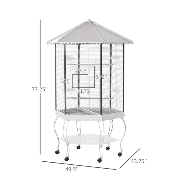 English Elm Pawhut 77 Inch Hexagonal Flight Aviary Iron Cage Rolling Stand Storage Shelf W2225P166447