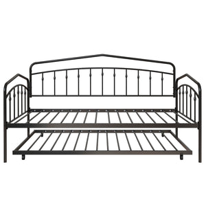 English Elm Fox twin daybed with twin trundle sturdy metal frame, anti-noise slats, easy-glide casters, no box spring needed Black B083P154245