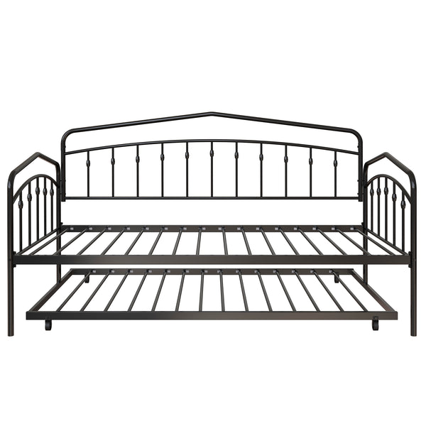 English Elm Fox twin daybed with twin trundle sturdy metal frame, anti-noise slats, easy-glide casters, no box spring needed Black B083P154245