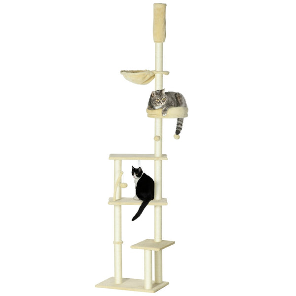 English Elm Pawhut Floor to Ceiling Adjustable Cat Tower with Sisal Posts Hammock and Plush Bed W2225P166369