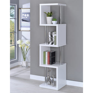 English Elm Rectangular White 4-Shelf Bookcase with Chrome Steel Supports — Modern Compact Tiered Storage for Office Decor B016P164200