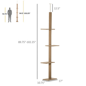 English Elm Pawhut Floor to Ceiling Cat Tower Sisal Scratching Posts Four Climbing Platforms W2225P166361
