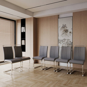 English Elm Modern Dining Chairs Set Of 4 - Stylish Grey Pu Faux Leather With C-Shaped Metal Legs For Comfort W2189133288