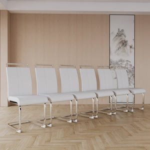 English Elm 63 Modern Cream Mdf Dining Table Set With 6 Armless Pu Chairs, Stylish & Durable For Any Space W2189S00432