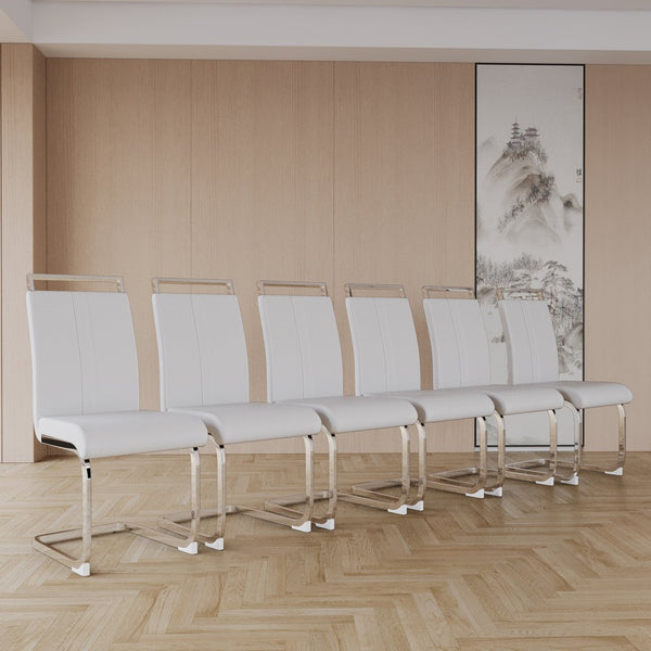 English Elm 63 Modern Cream Mdf Dining Table Set With 6 Armless Pu Chairs, Stylish & Durable For Any Space W2189S00432