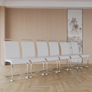 English Elm 63 Inch Cream Mdf Dining Set with Sculptural Wavy Legs and Pu Leather Chairs W2189S00902