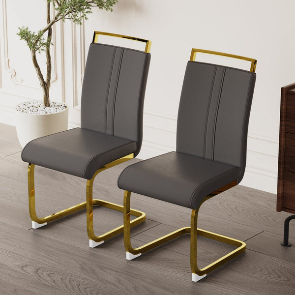 English Elm Modern Dining Chairs Set Of 4 - Grey Pu Faux Leather With Gold-Plated Metal Legs For Style & Comfort W2189133303