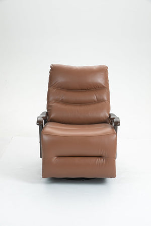 English Elm Swivel Power Recliner with Wood Armrests Faux Leather Lounge Chair for Living Room W547P147307