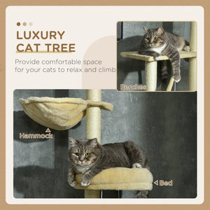 English Elm Pawhut Floor to Ceiling Adjustable Cat Tower with Sisal Posts Hammock and Plush Bed W2225P166369