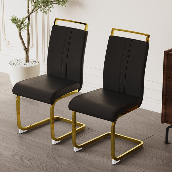 English Elm Modern Dining Chairs Set Of 2 - Pu Faux Leather High Back With Gold-Plated Legs For Stylish Comfort W2189133305