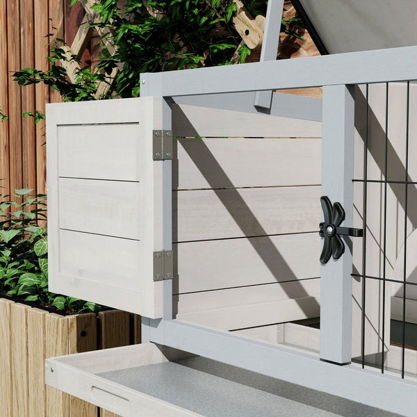 English Elm Pawhut Fir Wood Rabbit Hutch Elevated Outdoor Enclosure with Asphalt Roof Gray W2225P166387