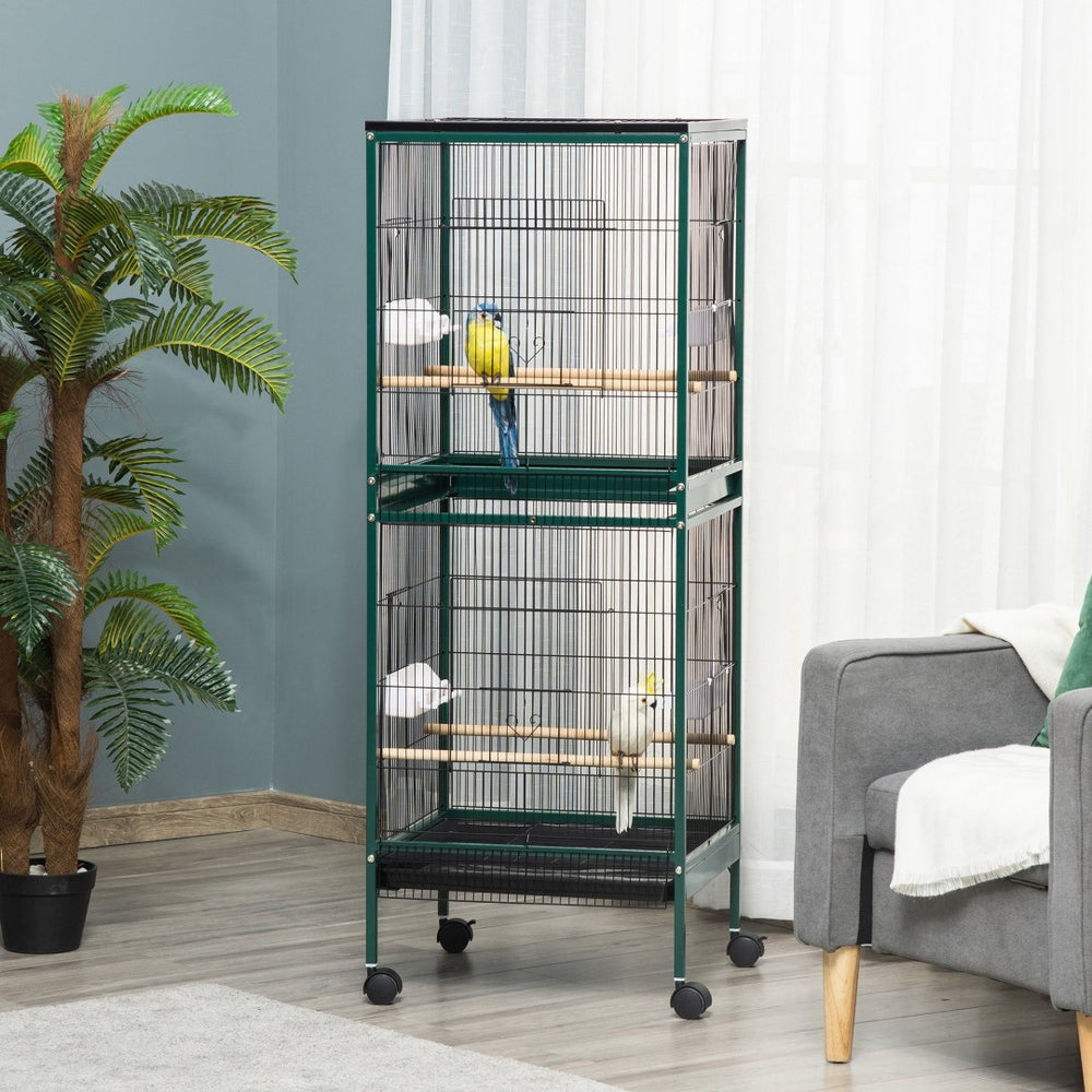 English Elm Pawhut Steel Flight Aviary on Wheels with Dual Sections and Slide Out Trays W2225P166375