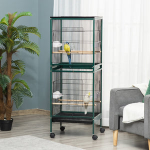 English Elm Pawhut Steel Flight Aviary on Wheels with Dual Sections and Slide Out Trays W2225P166375
