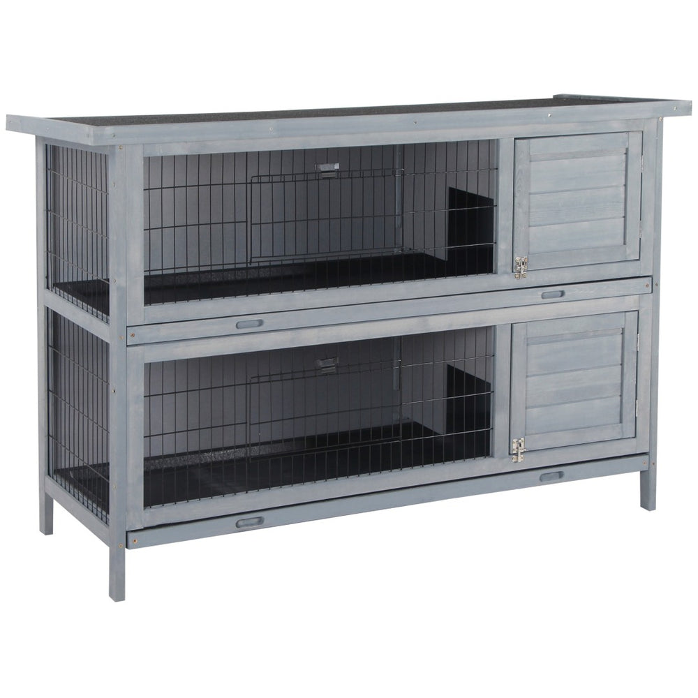 English Elm Pawhut Two Story Wooden Rabbit Hutch Waterproof Roof Lockable Doors Small Pet Habitat W2225P166395