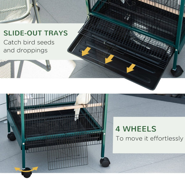 English Elm Pawhut Steel Flight Aviary on Wheels with Dual Sections and Slide Out Trays W2225P166375