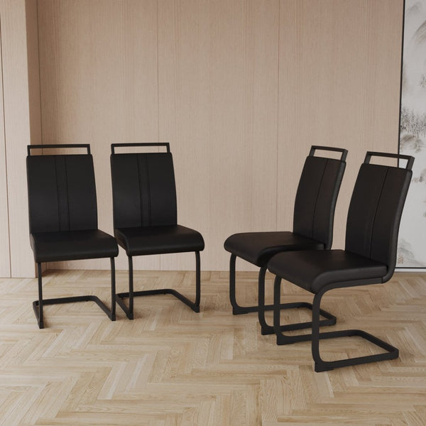 English Elm 47" Wood Grain Mdf Dining Set with Black Metal Legs and Four Pu Upholstered Chairs W2189S00842