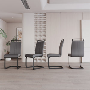 English Elm Modern Dining Chairs Set Of 2 - Grey Pu Faux Leather High Back With Stylish C-Shaped Black Legs W2189138540