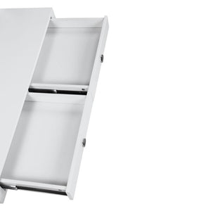 English Elm 2-Drawer Glossy White Writing Desk with Chrome Accents, Two Drawers & Shelf for Organized Workspaces B016S00011