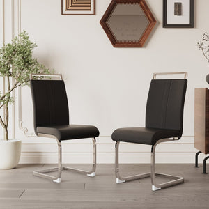 English Elm Modern High Back Pu Leather Dining Chairs Set of 4 with Chrome C Legs Cushioned Black W2189S00818