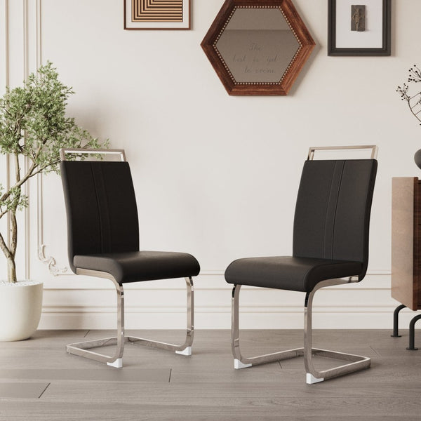 English Elm Modern High Back Pu Leather Dining Chairs Set of 4 with Chrome C Legs Cushioned Black W2189S00818