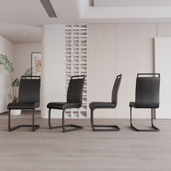 English Elm 47" Wood Grain Mdf Dining Set with Black Metal Legs and Four Pu Upholstered Chairs W2189S00842